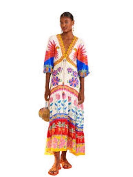 FARM Rio Dresses & Skirts - FARM Rio White Multi Mix Floral Panel V-Neck Maxi Dress